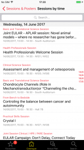 Screenshot: EULAR Session list