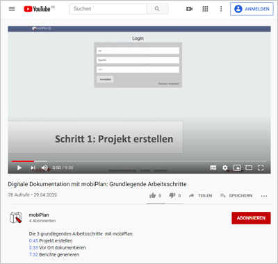 mobiPlan YouTube-Channel: Videos zur digitalen Dokumentationslösung