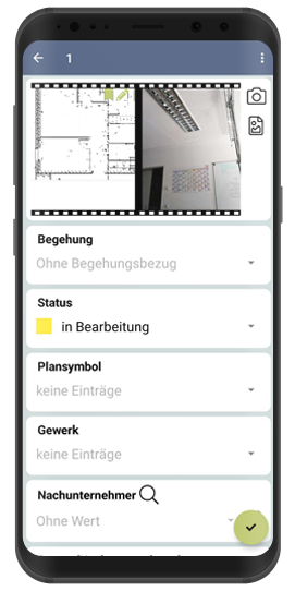 mobiSmart: Dokumentationsübersicht mit Fotodokumentation, Status und Begehung
